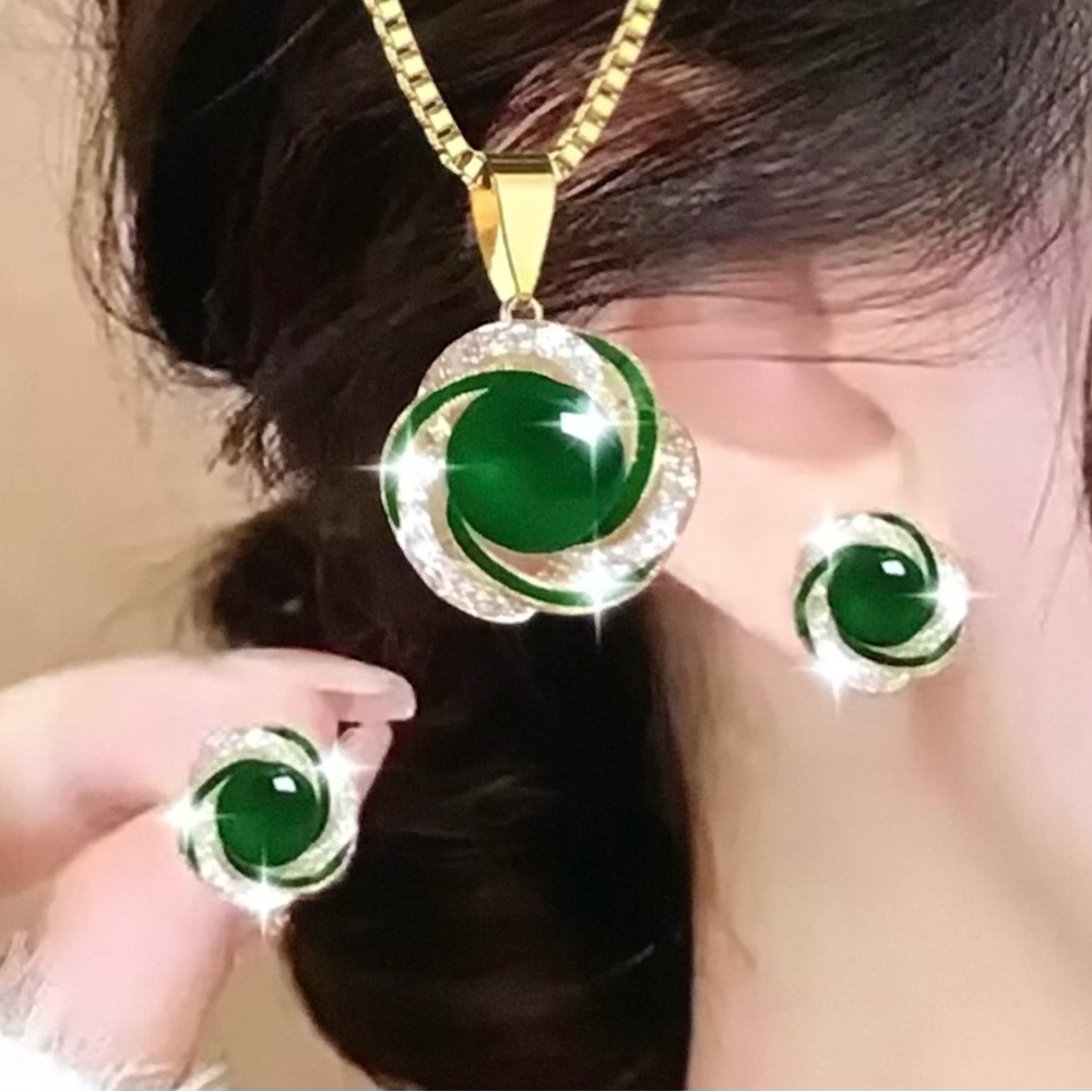 ✅Weekly Special✅Elegant Green and Gold Jewelry Set